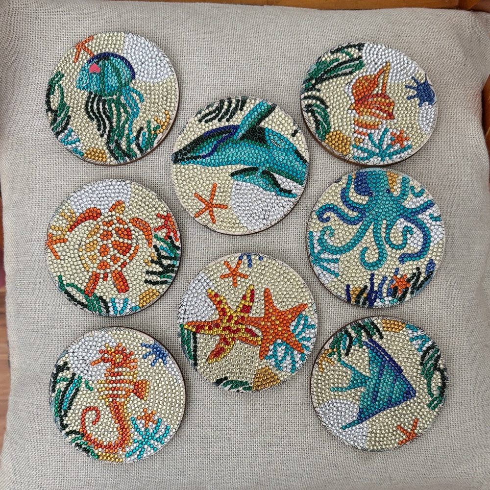 Colorful Sea Life Beaded Coasters Set